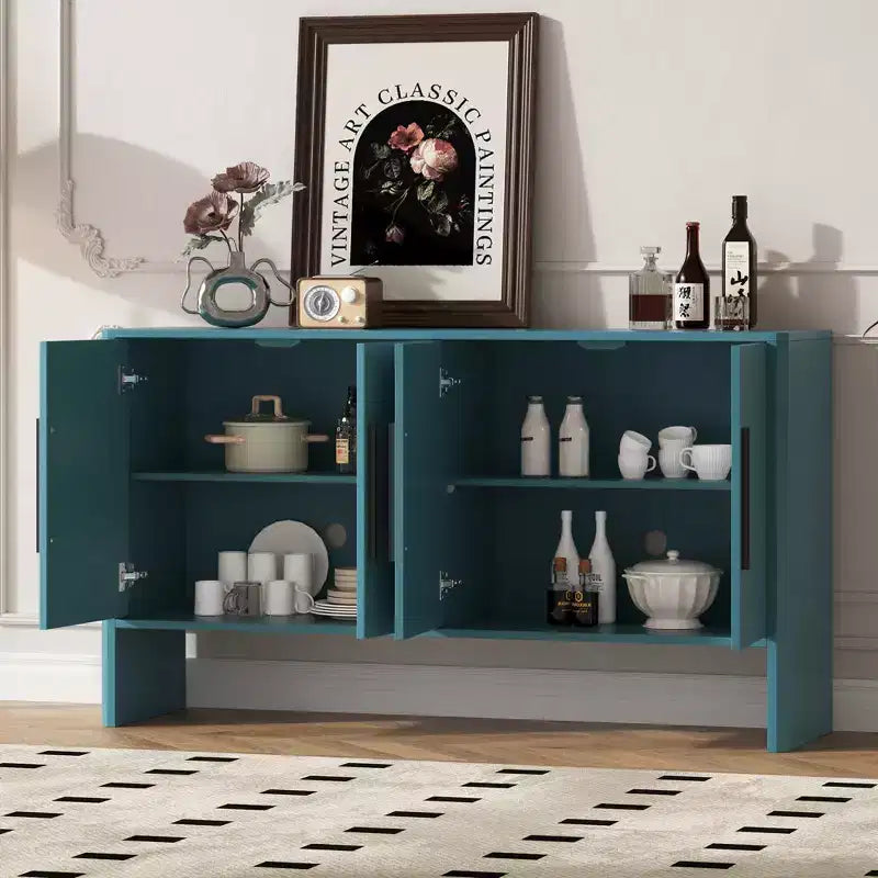 59" 4-Door Wood Sideboard Buffet Cabinet with Adjustable Shelves & Long Handles, Kitchen Living Room