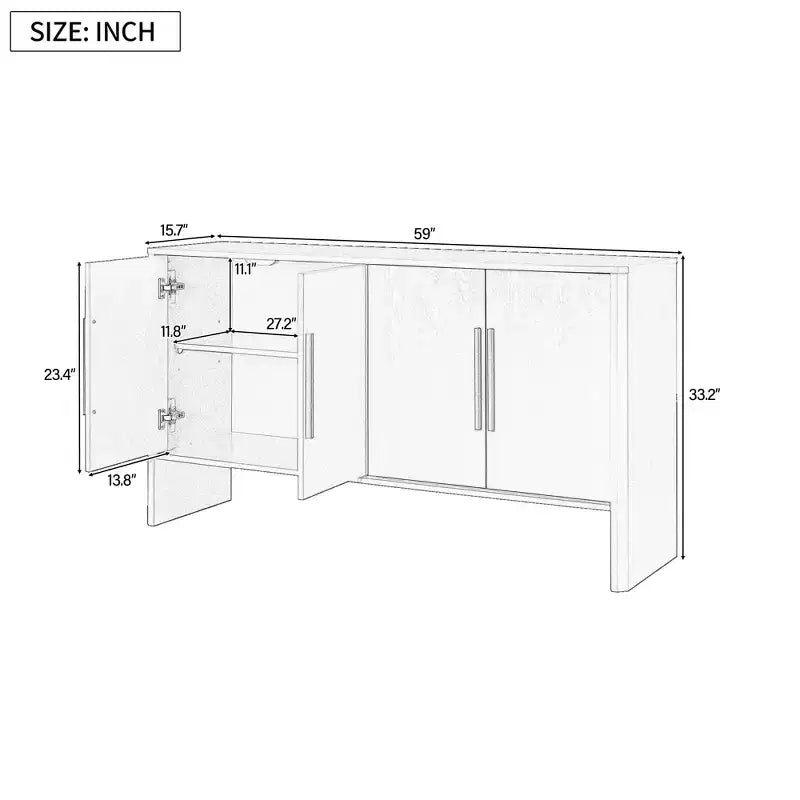 59" 4-Door Wood Sideboard Buffet Cabinet with Adjustable Shelves & Long Handles, Kitchen Living Room