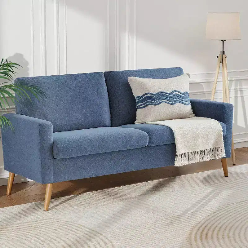 68" Mid-Century Modern Loveseat Sofa, 2-Seater Linen Fabric Couch with Deep Cushions, Solid Wood Frame
