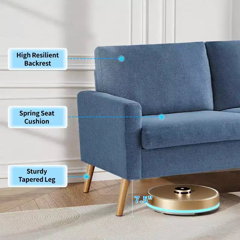 68" Mid-Century Modern Loveseat Sofa, 2-Seater Linen Fabric Couch with Deep Cushions, Solid Wood Frame