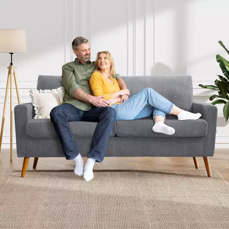 68" Mid-Century Modern Loveseat Sofa, 2-Seater Linen Fabric Couch with Deep Cushions, Solid Wood Frame
