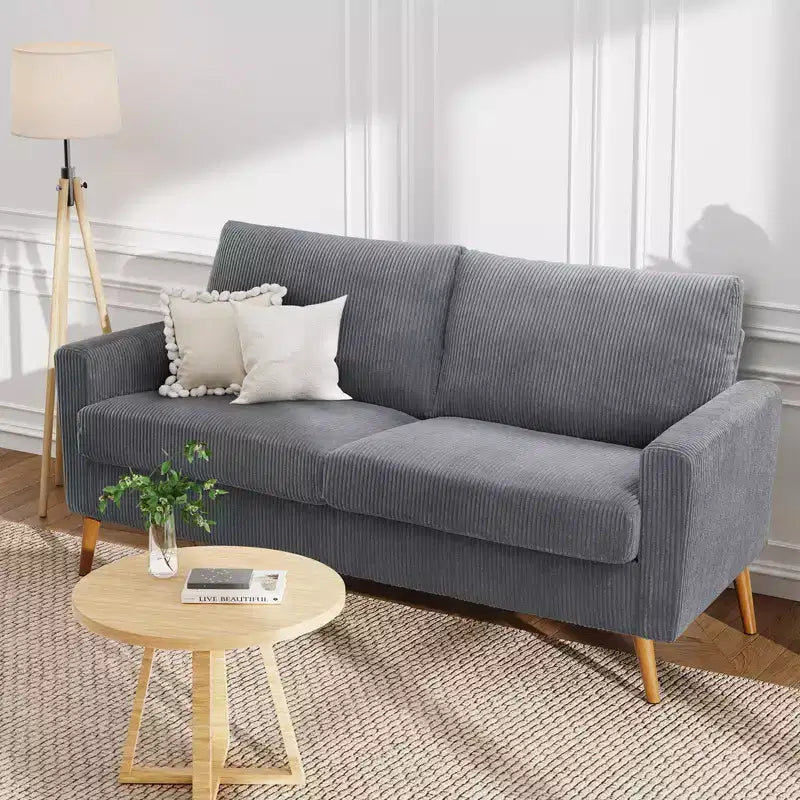 68" Mid-Century Modern Loveseat Sofa, 2-Seater Linen Fabric Couch with Deep Cushions, Solid Wood Frame