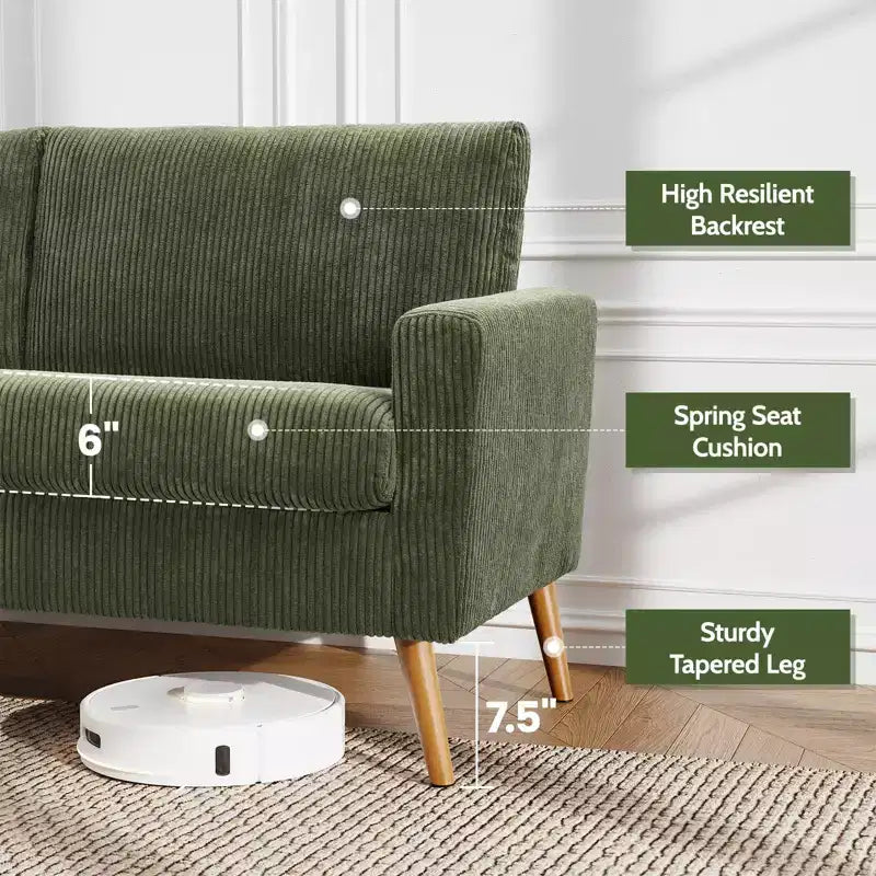 68" Mid-Century Modern Loveseat Sofa, 2-Seater Linen Fabric Couch with Deep Cushions, Solid Wood Frame