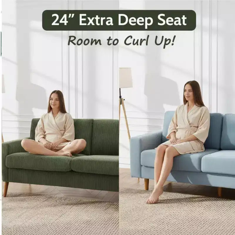 68" Mid-Century Modern Loveseat Sofa, 2-Seater Linen Fabric Couch with Deep Cushions, Solid Wood Frame