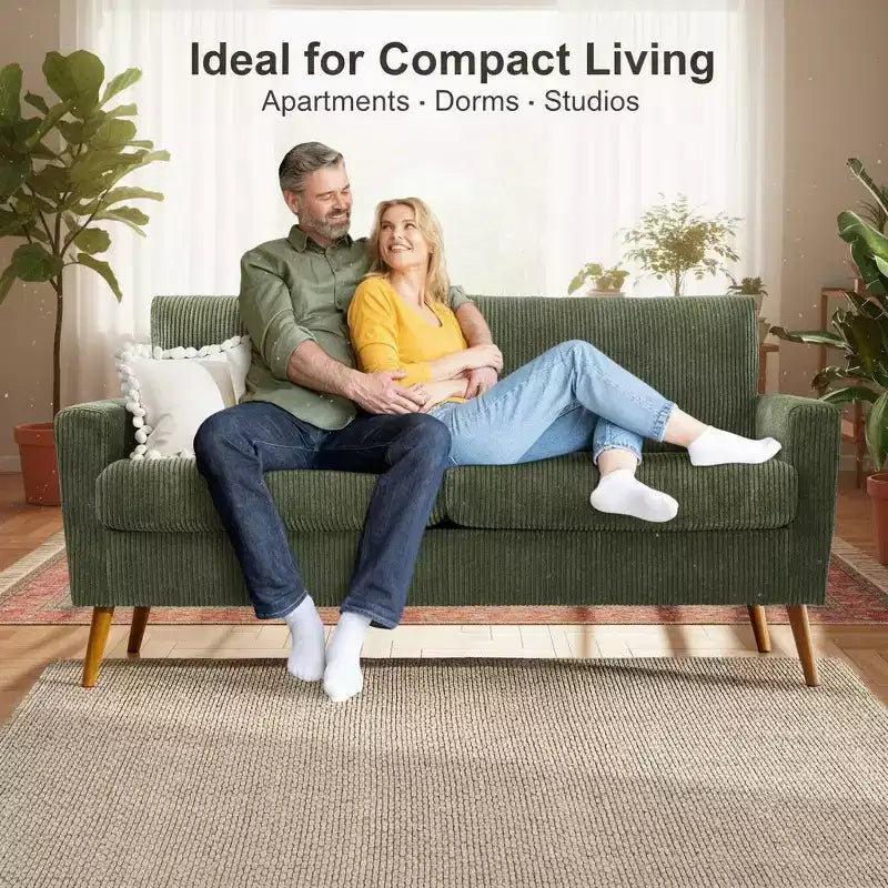 68" Mid-Century Modern Loveseat Sofa, 2-Seater Linen Fabric Couch with Deep Cushions, Solid Wood Frame