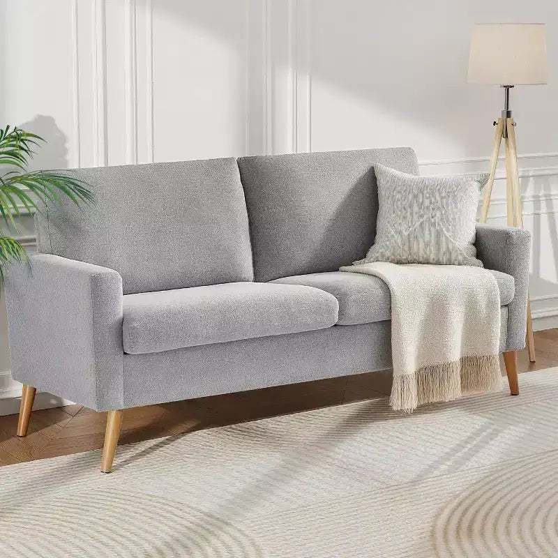 68" Mid-Century Modern Loveseat Sofa, 2-Seater Linen Fabric Couch with Deep Cushions, Solid Wood Frame