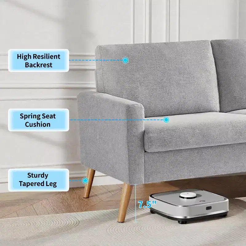 68" Mid-Century Modern Loveseat Sofa, 2-Seater Linen Fabric Couch with Deep Cushions, Solid Wood Frame