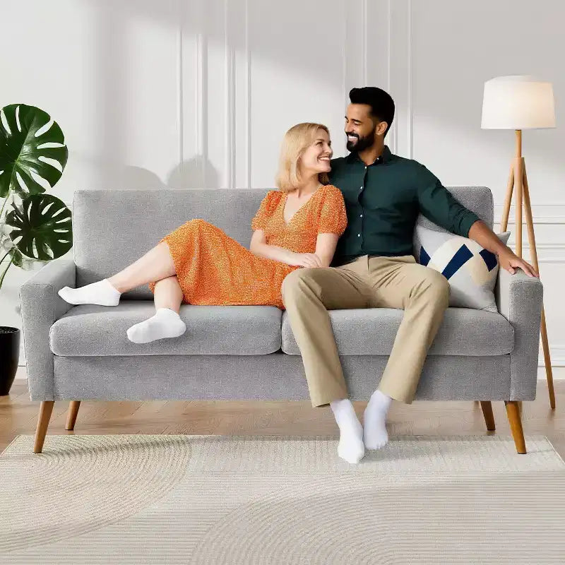 68" Mid-Century Modern Loveseat Sofa, 2-Seater Linen Fabric Couch with Deep Cushions, Solid Wood Frame