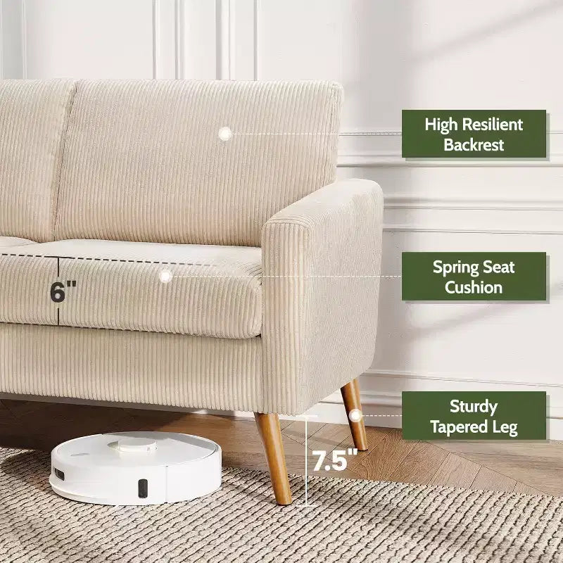 68" Mid-Century Modern Loveseat Sofa, 2-Seater Linen Fabric Couch with Deep Cushions, Solid Wood Frame