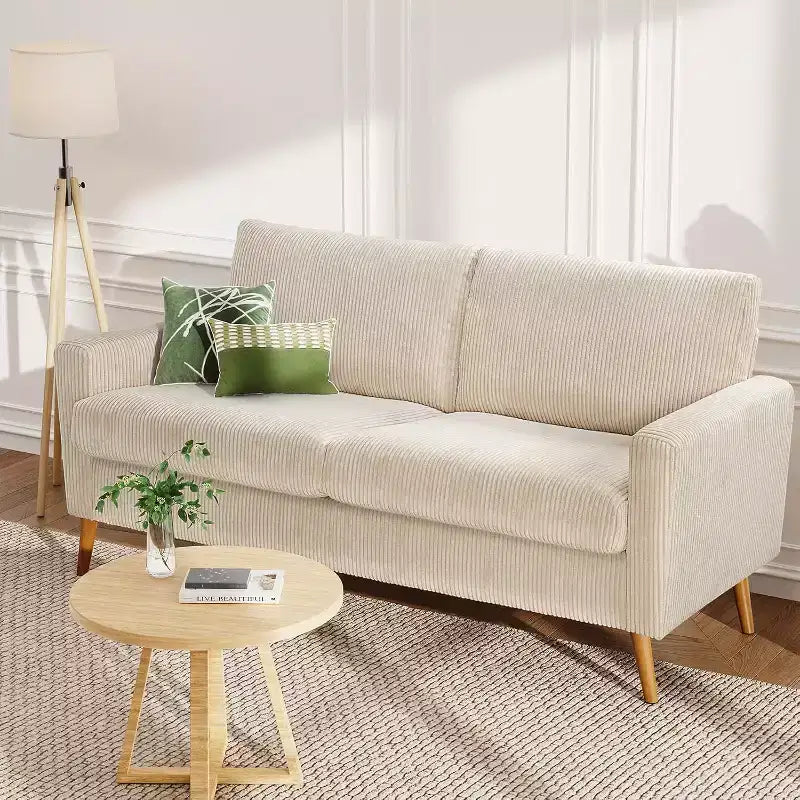 68" Mid-Century Modern Loveseat Sofa, 2-Seater Linen Fabric Couch with Deep Cushions, Solid Wood Frame