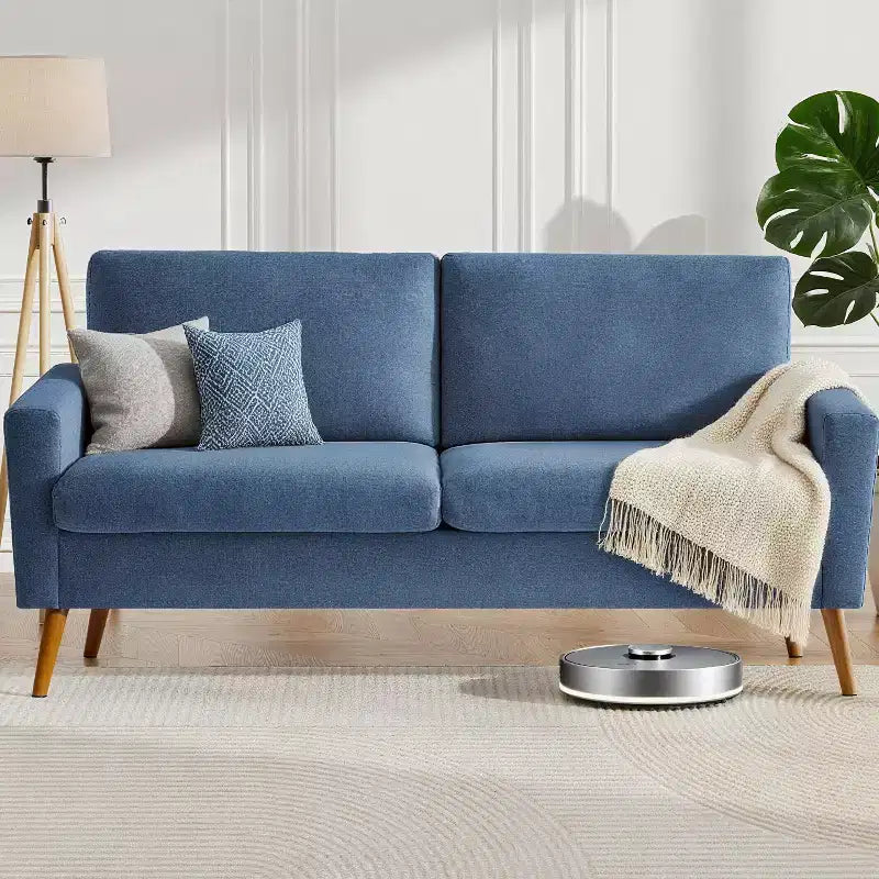 68" Mid-Century Modern Loveseat Sofa, 2-Seater Linen Fabric Couch with Deep Cushions, Solid Wood Frame