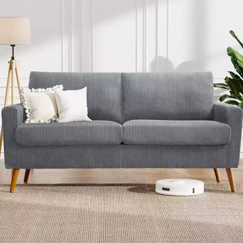 68" Mid-Century Modern Loveseat Sofa, 2-Seater Linen Fabric Couch with Deep Cushions, Solid Wood Frame
