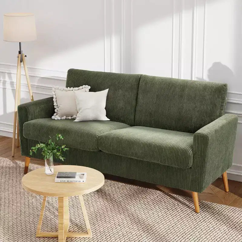 68" Mid-Century Modern Loveseat Sofa, 2-Seater Linen Fabric Couch with Deep Cushions, Solid Wood Frame