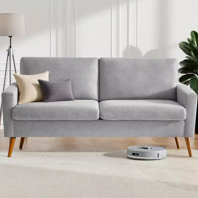 68" Mid-Century Modern Loveseat Sofa, 2-Seater Linen Fabric Couch with Deep Cushions, Solid Wood Frame