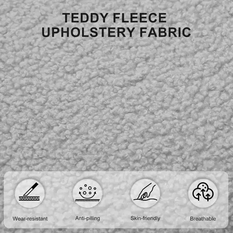 44" Teddy Fleece Upholstered Bench, Solid Rubberwood Frame, Mid-Century Modern with PU Straps