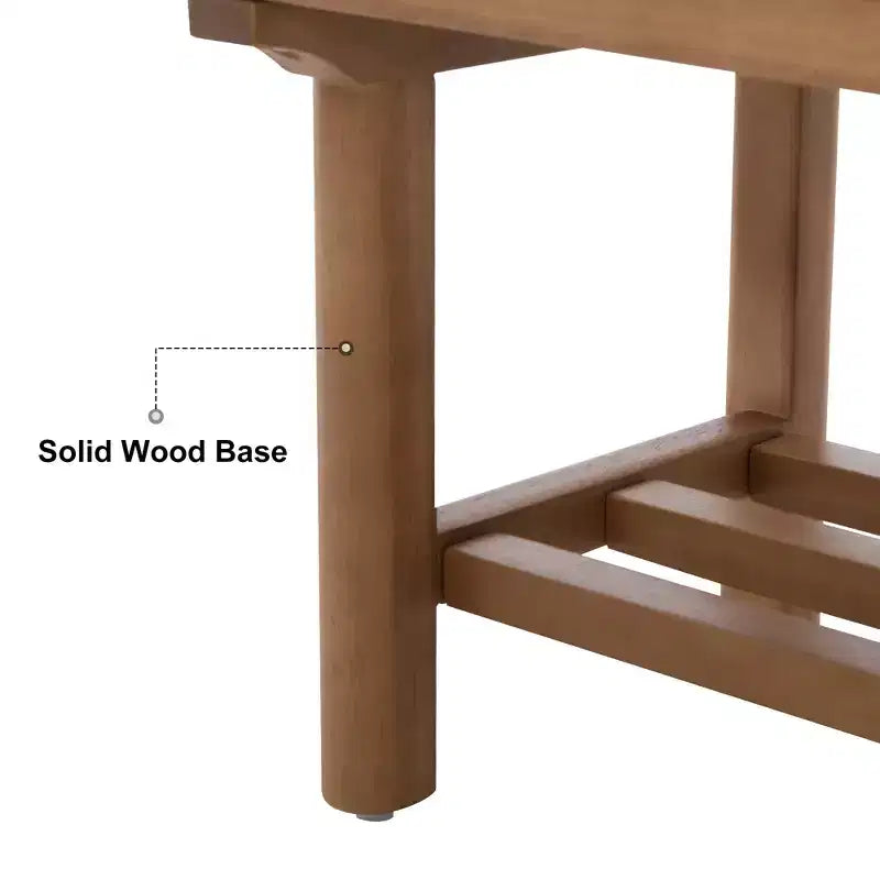 44" Teddy Fleece Upholstered Bench, Solid Rubberwood Frame, Mid-Century Modern with PU Straps