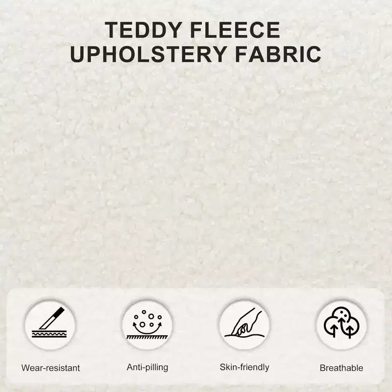 44" Teddy Fleece Upholstered Bench, Solid Rubberwood Frame, Mid-Century Modern with PU Straps