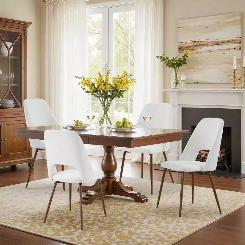 EROMMY Upholstered Dining Chairs Set Of 4 With Walnut Metal Legs (Set of 4)