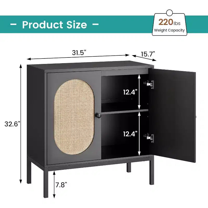 Rattan Buffet Cabinet with Adjustable Shelf, Farmhouse Boho Sideboard for Dining Room, Entryway & Living Room Storage
