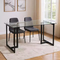 55" Rectangular Clear Glass & Black Metal Dining Table, Seats 6, Modern Geometric Base