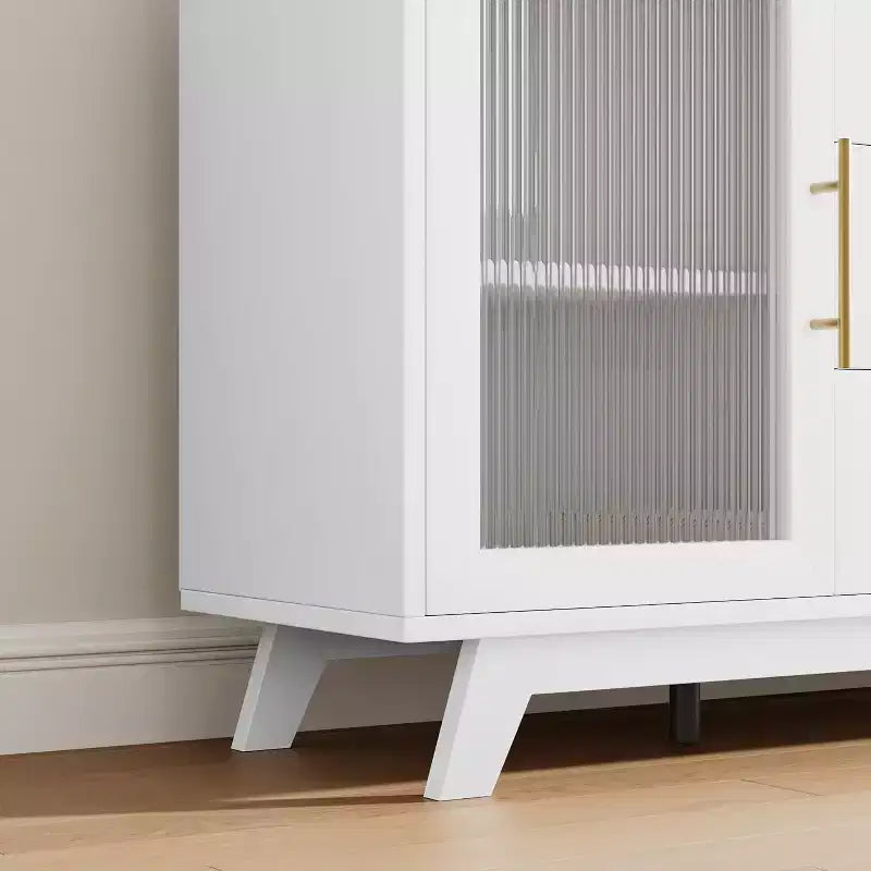 Modern Sideboard Buffet Cabinet with Fluted Glass Doors, 3 Drawers & Adjustable Shelf