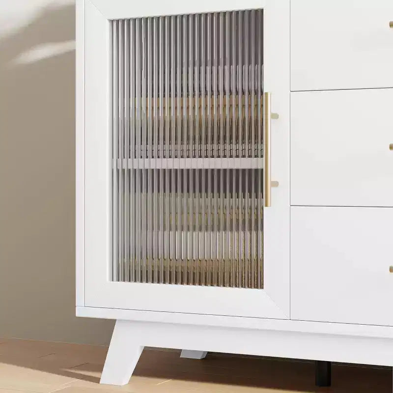 Modern Sideboard Buffet Cabinet with Fluted Glass Doors, 3 Drawers & Adjustable Shelf