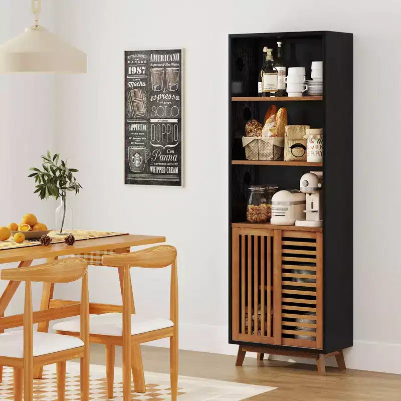70" 5-Tier Bookcase with Reversible Adjustable Shelf and Sliding Doors