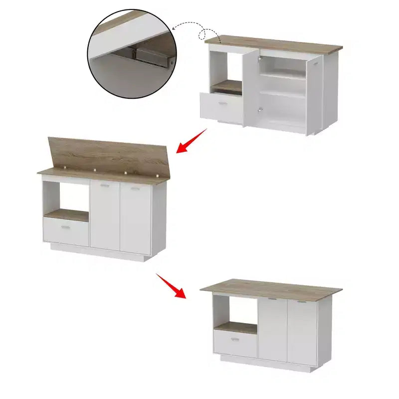 Modern Vanity Island with Adjustable Shelves, Fold-Up Side Leaf & Shoe Storage for Bedroom