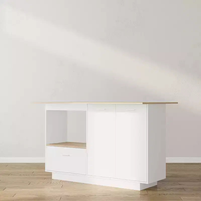 Modern Vanity Island with Adjustable Shelves, Fold-Up Side Leaf & Shoe Storage for Bedroom