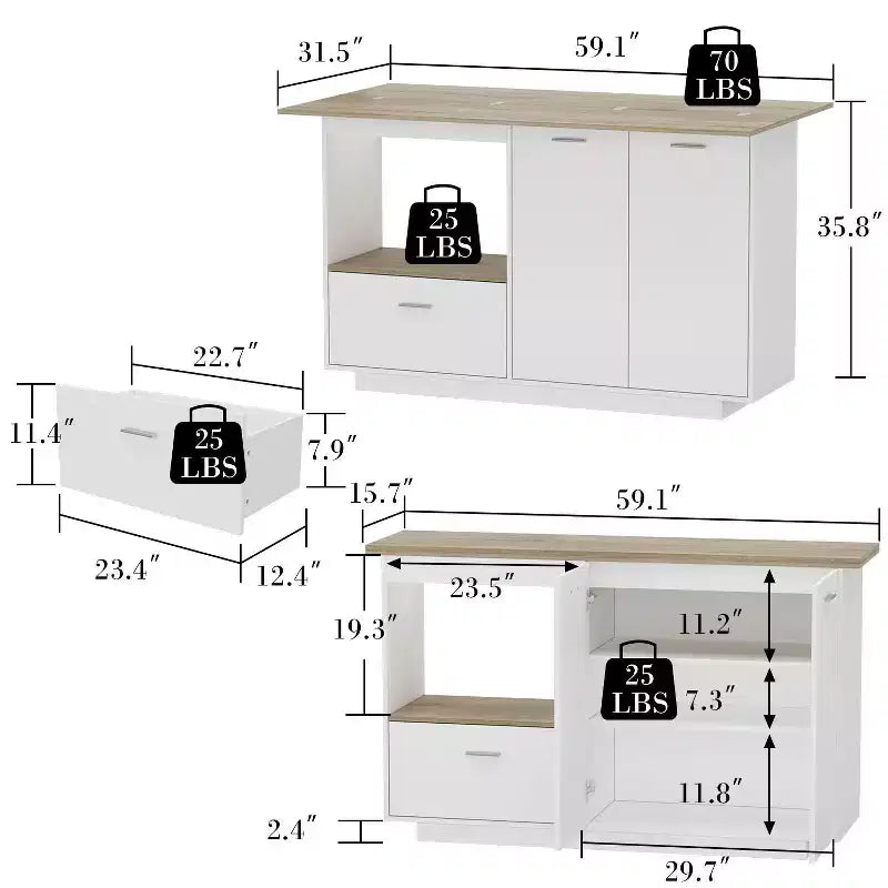 Modern Vanity Island with Adjustable Shelves, Fold-Up Side Leaf & Shoe Storage for Bedroom