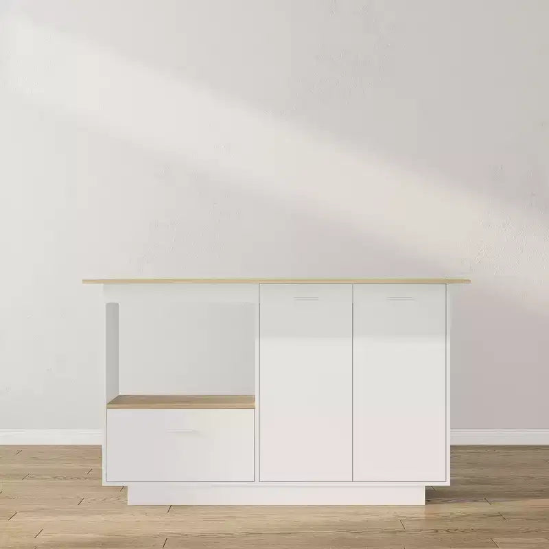 Modern Vanity Island with Adjustable Shelves, Fold-Up Side Leaf & Shoe Storage for Bedroom