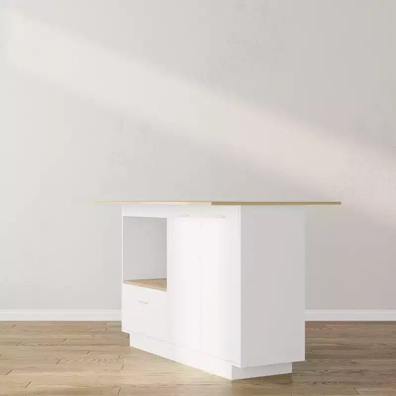 Modern Vanity Island with Adjustable Shelves, Fold-Up Side Leaf & Shoe Storage for Bedroom
