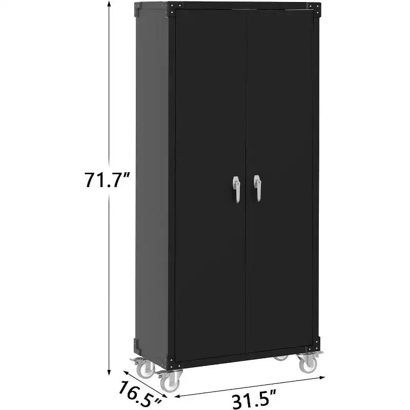 72" Lockable Metal Garage Storage Cabinet with Wheels, Pegboard & 4 Adjustable Shelves