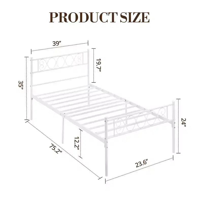 Twin Size Metal Bed Frame with Headboard & Footboard, 12.2" Platform, No Box Spring Needed
