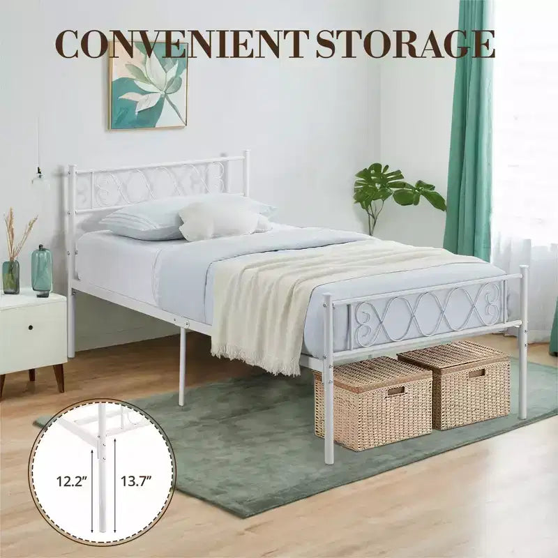 Twin Size Metal Bed Frame with Headboard & Footboard, 12.2" Platform, No Box Spring Needed
