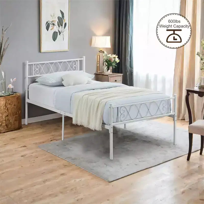 Twin Size Metal Bed Frame with Headboard & Footboard, 12.2" Platform, No Box Spring Needed