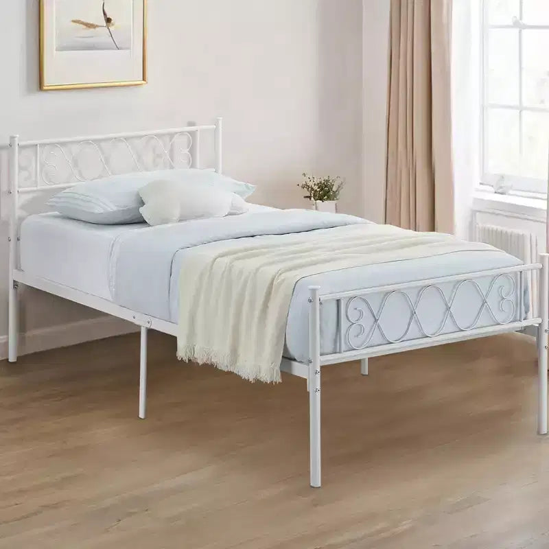 Twin Size Metal Bed Frame with Headboard & Footboard, 12.2" Platform, No Box Spring Needed