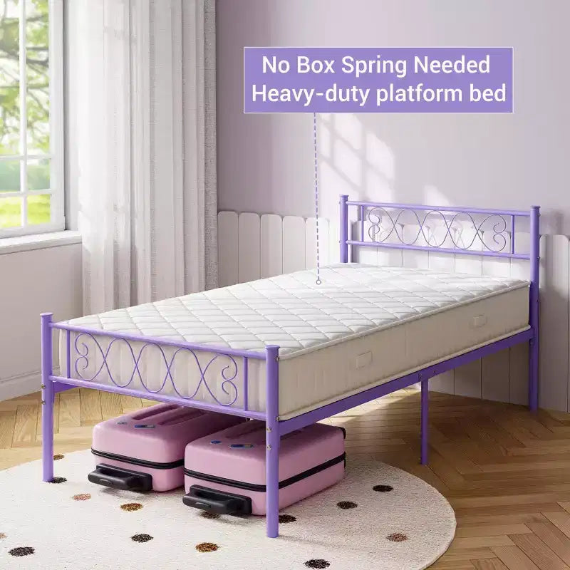 Twin Size Metal Bed Frame with Headboard & Footboard, 12.2" Platform, No Box Spring Needed