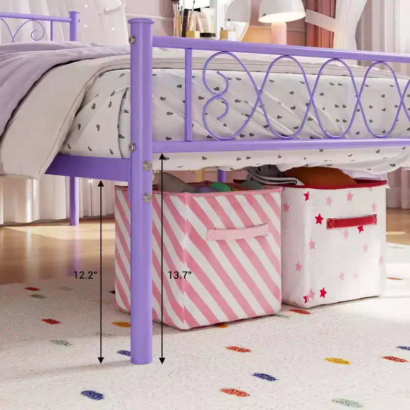 Twin Size Metal Bed Frame with Headboard & Footboard, 12.2" Platform, No Box Spring Needed