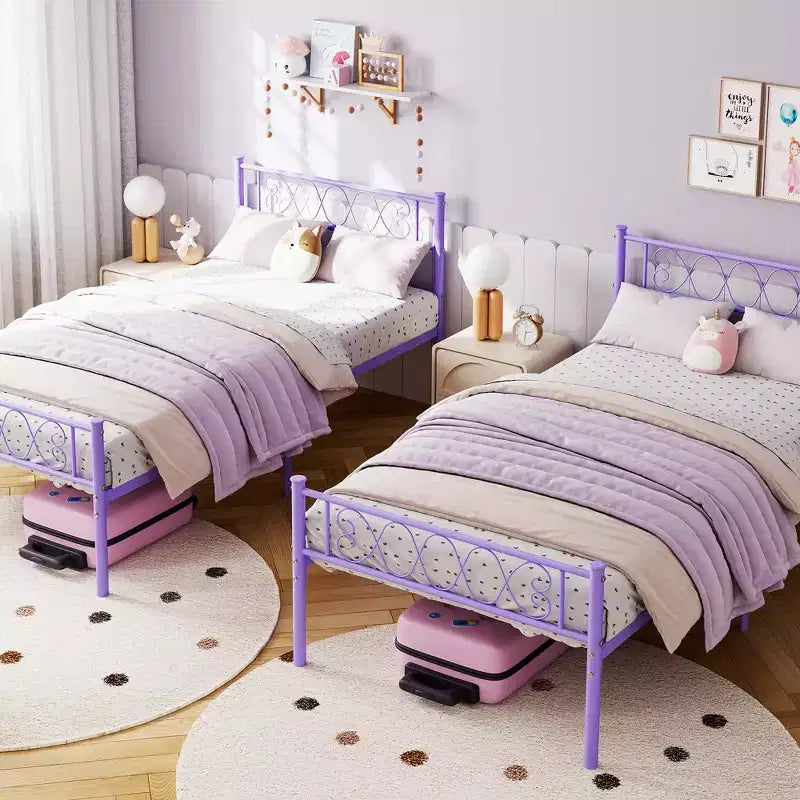 Twin Size Metal Bed Frame with Headboard & Footboard, 12.2" Platform, No Box Spring Needed