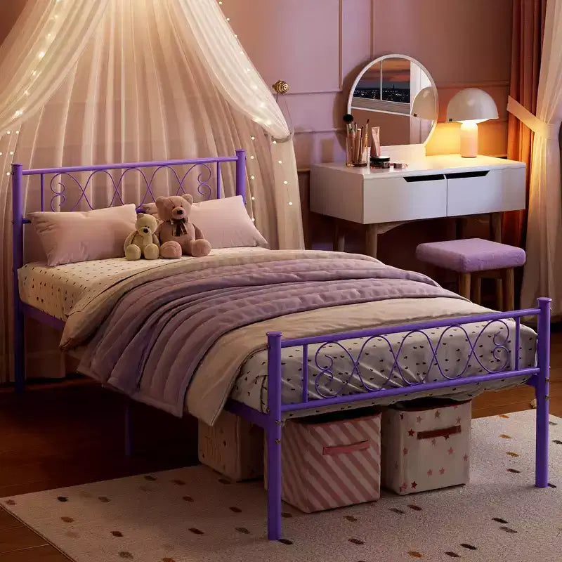 Twin Size Metal Bed Frame with Headboard & Footboard, 12.2" Platform, No Box Spring Needed