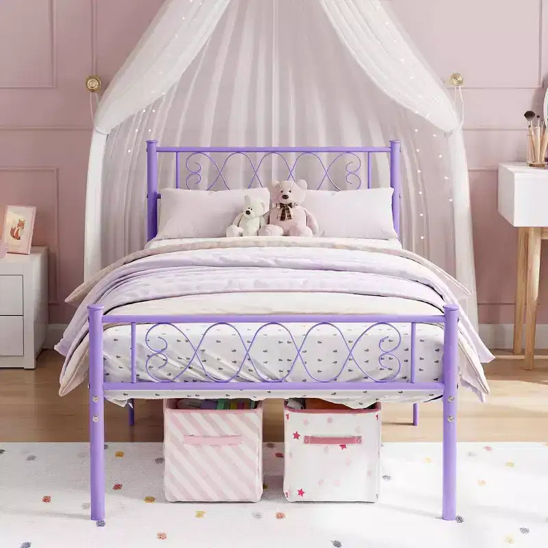 Twin Size Metal Bed Frame with Headboard & Footboard, 12.2" Platform, No Box Spring Needed