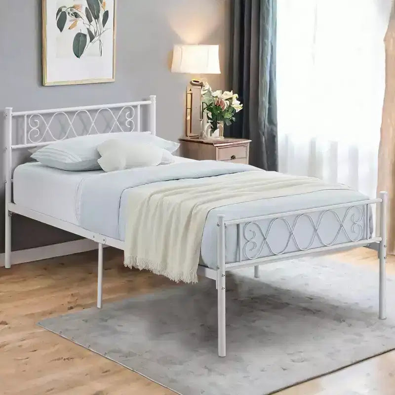 Twin Size Metal Bed Frame with Headboard & Footboard, 12.2" Platform, No Box Spring Needed