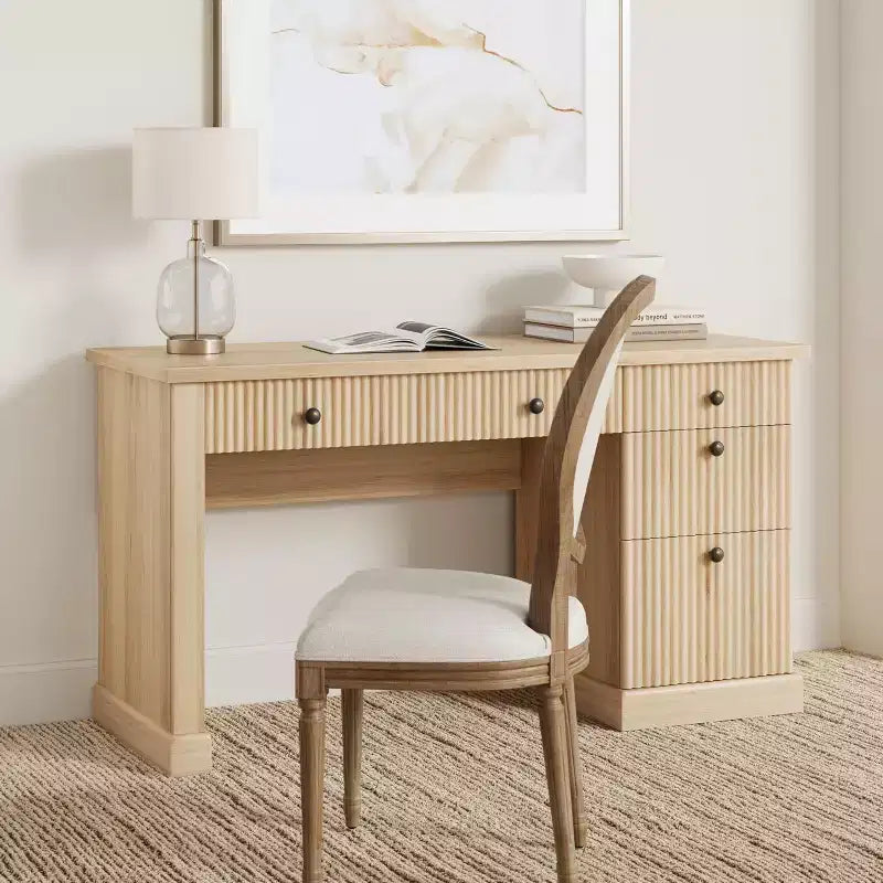 54" Fluted Modern Executive Desk with File Cabinet & Drawers, Home Office Storage