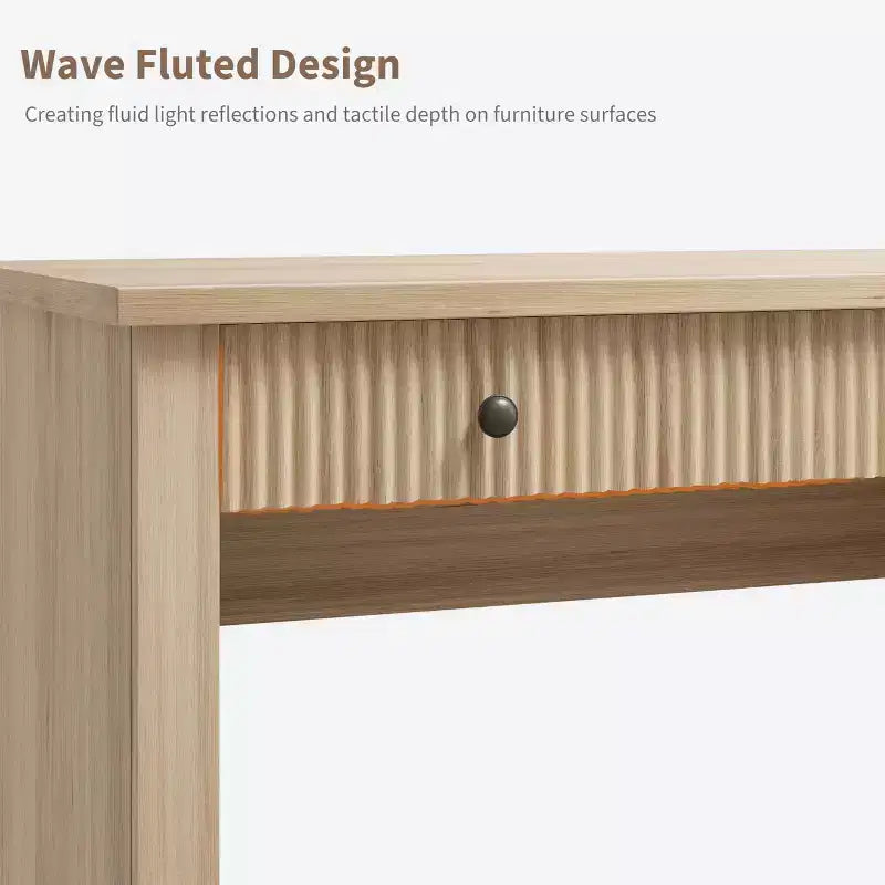 54" Fluted Modern Executive Desk with File Cabinet & Drawers, Home Office Storage