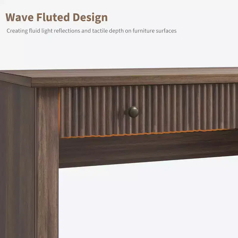 54" Fluted Modern Executive Desk with File Cabinet & Drawers, Home Office Storage