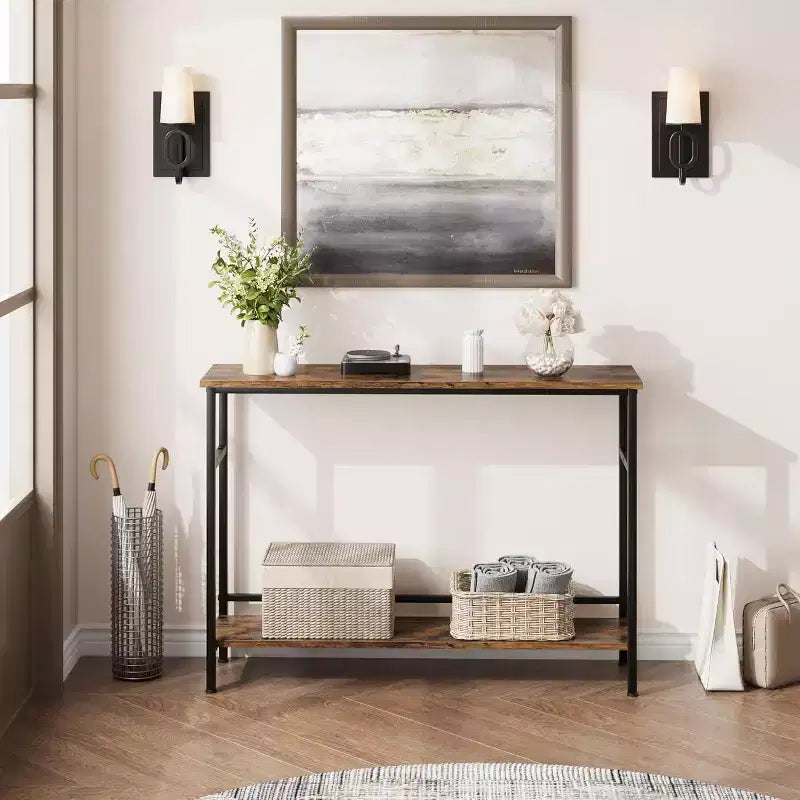 40 Inch Industrial Console Sofa Table with 2-Tier Storage, U-Shaped Metal Frame, for Entryway, Hallway, Foyer