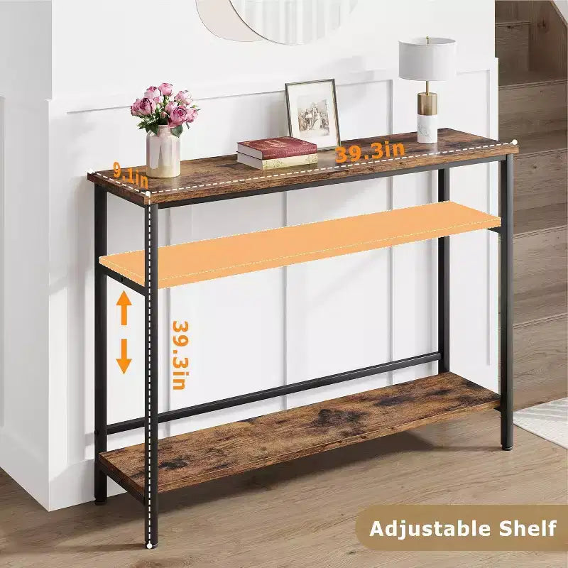 40 Inch Industrial Console Sofa Table with 2-Tier Storage, U-Shaped Metal Frame, for Entryway, Hallway, Foyer
