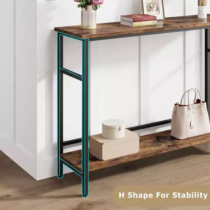 40 Inch Industrial Console Sofa Table with 2-Tier Storage, U-Shaped Metal Frame, for Entryway, Hallway, Foyer