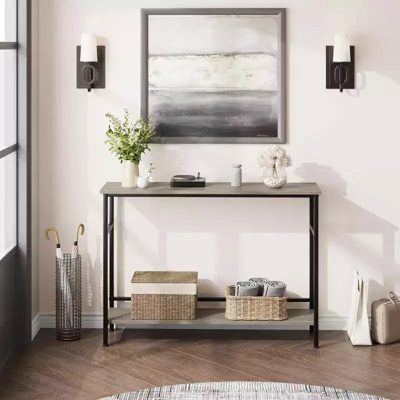 40 Inch Industrial Console Sofa Table with 2-Tier Storage, U-Shaped Metal Frame, for Entryway, Hallway, Foyer